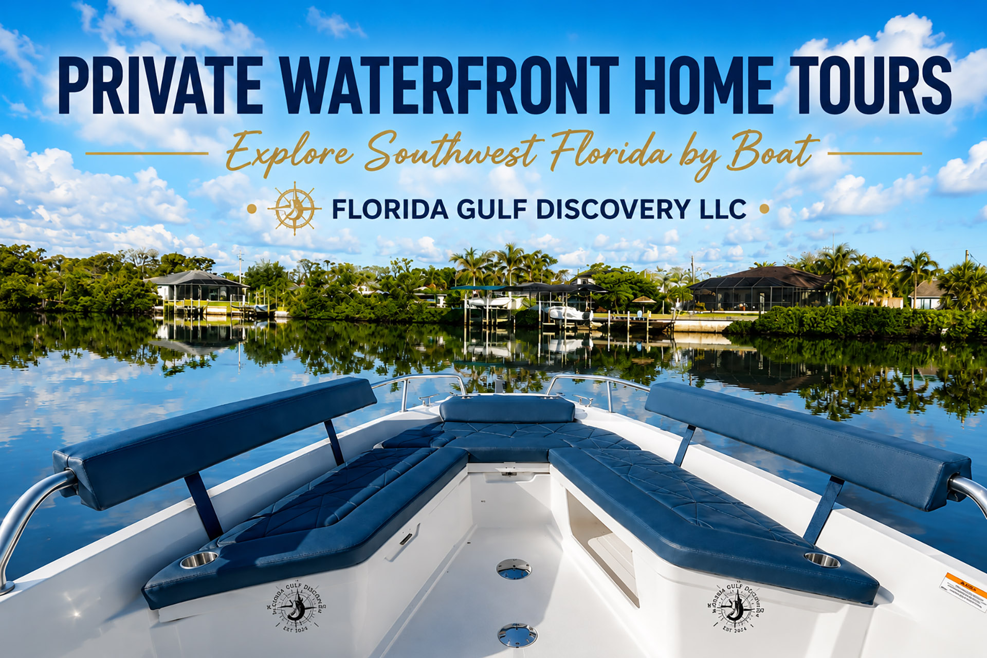 Private Waterfront Home Tours Southwest Florida | Florida Gulf Discovery LLC Luxury waterfront homes viewed from a private boat during a waterfront home tour in Southwest Florida with Florida Gulf Discovery LLC.