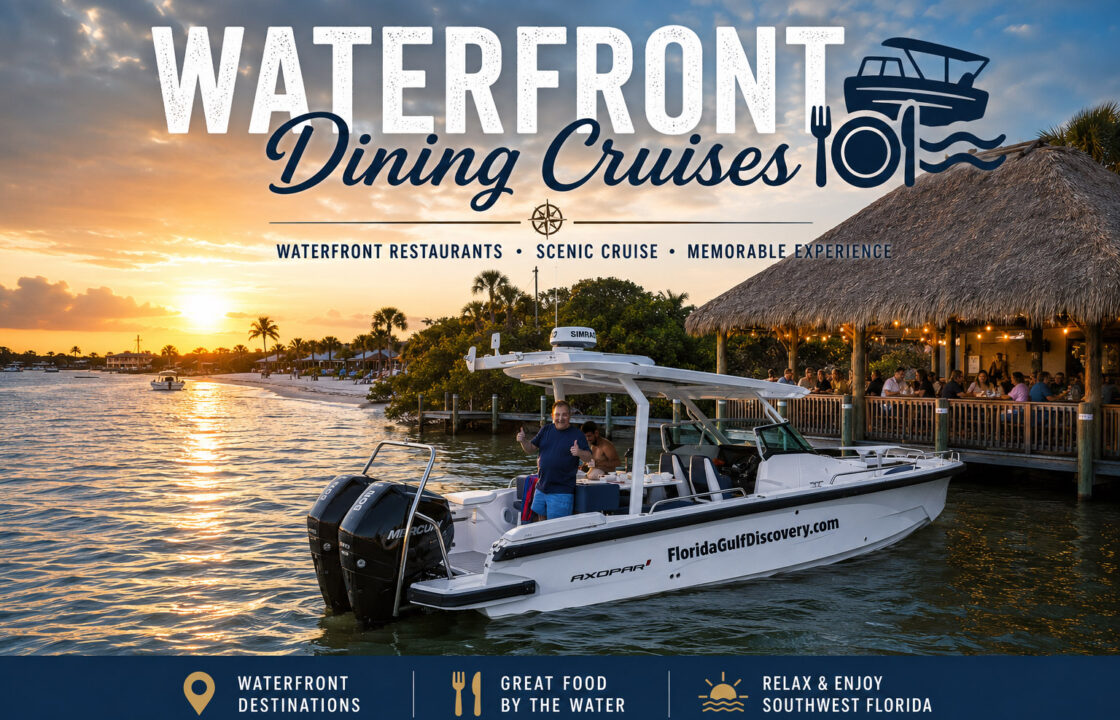 Captain Pavel's Axopar 29 arriving at a waterfront restaurant during a private Waterfront Dining Cruise in Southwest Florida.