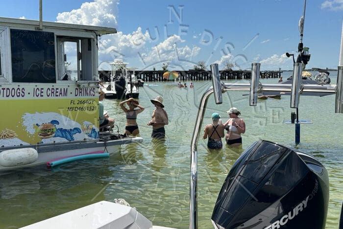 Line to Food Boat at Boca Grande Sandbar, Sunday, Aug 17, 2025 Line to Food Boat at Boca Grande Sandbar, Sunday, Aug 17, 2025