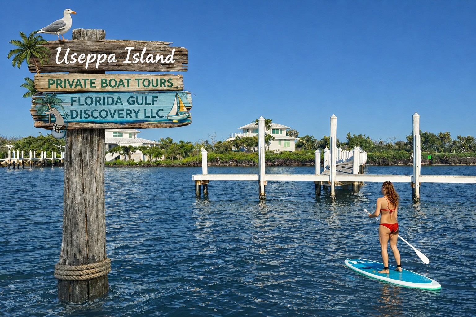 Useppa Island in Southwest Florida, showing the historic island, tropical shoreline and surrounding waters of Pine Island Sound explored with Captain Pavel.