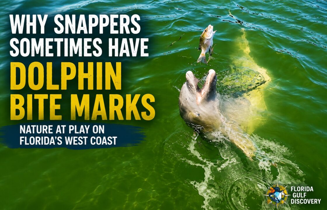Dolphin playing with a snapper in Southwest Florida, showing how snappers can get dolphin bite marks during wildlife encounters.