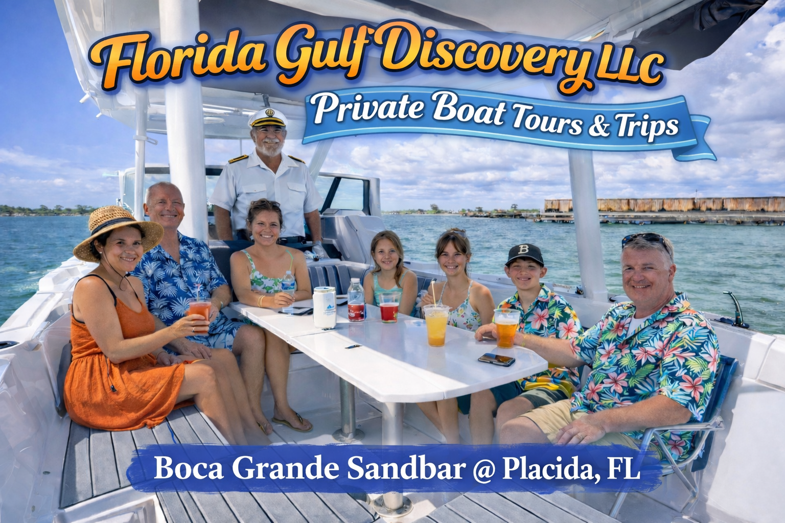 Family Private Boat Tour & Trips, Charlotte County, at Boca Grande Trestle with Florida Gulf Discovery LLC