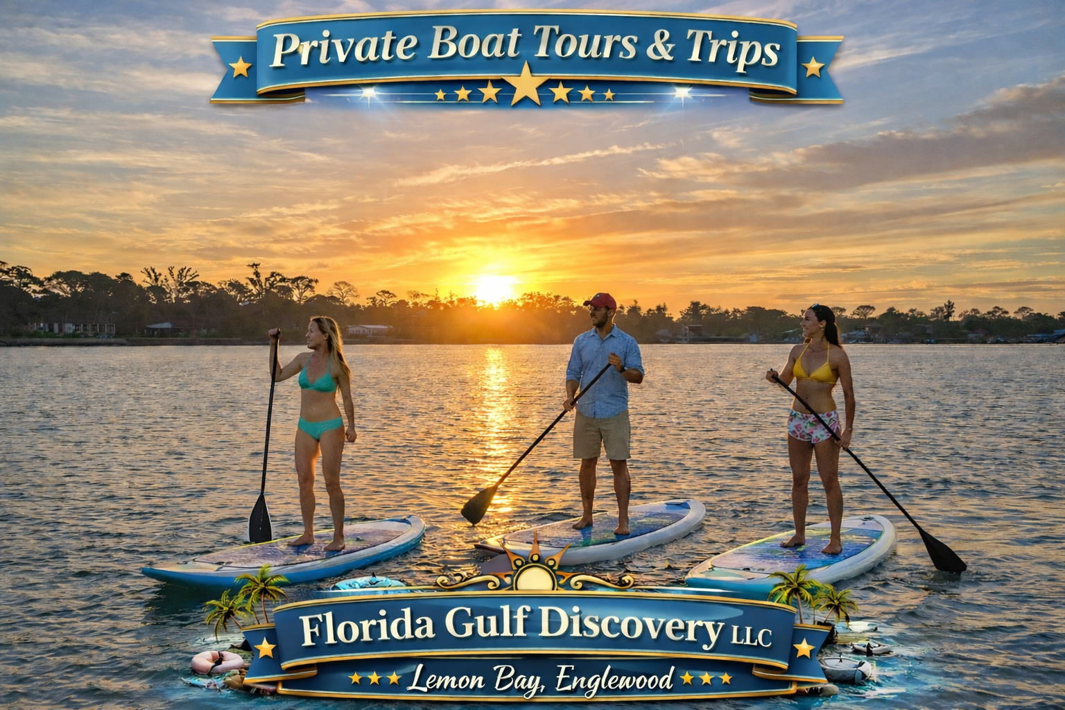 Private Boat Tours; Lemon Bay, Paddling at Sunset, Florida Gulf Discovery LLC