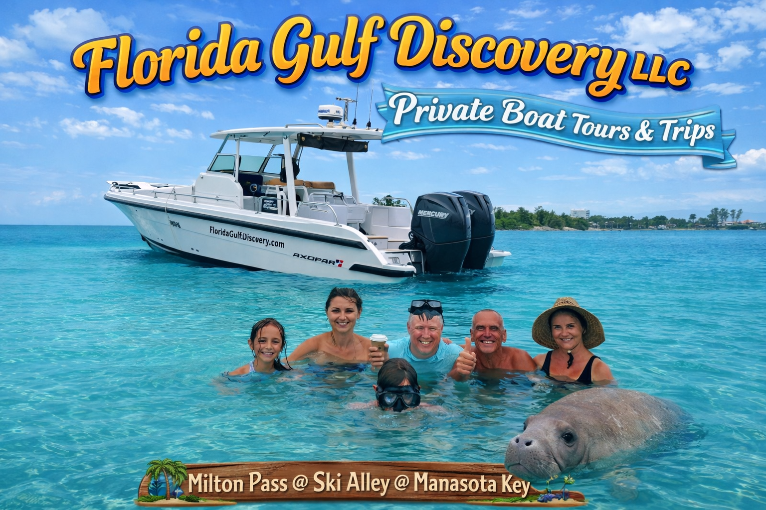 Private boat cruise, Charlotte County, Manatee encounter on Manasota Key with Florida Gulf Discovery LLC