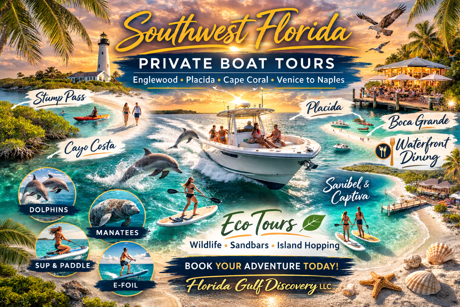 Southwest Florida Private Boat Tours, with Florida Gulf discovery LLC