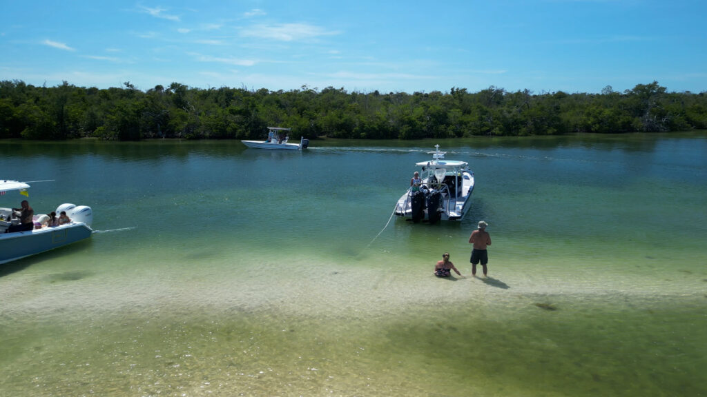 Axopar 29 Anchored at a Cayo Costa Lagoon Sandbar