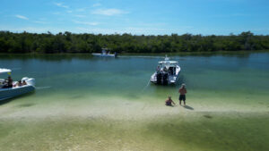 Axopar 29 Anchored at a Cayo Costa Lagoon Sandbar