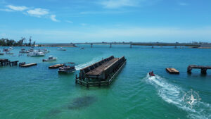 Boca Grande Sandbar and historic railroad trestle near Gasparilla Pass in Placida Florida
