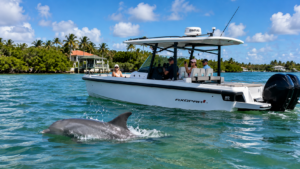Dolphin sighting near Rotonda West Florida boat tour with Axopar 29 Sun Top cruising tropical coastal waterways