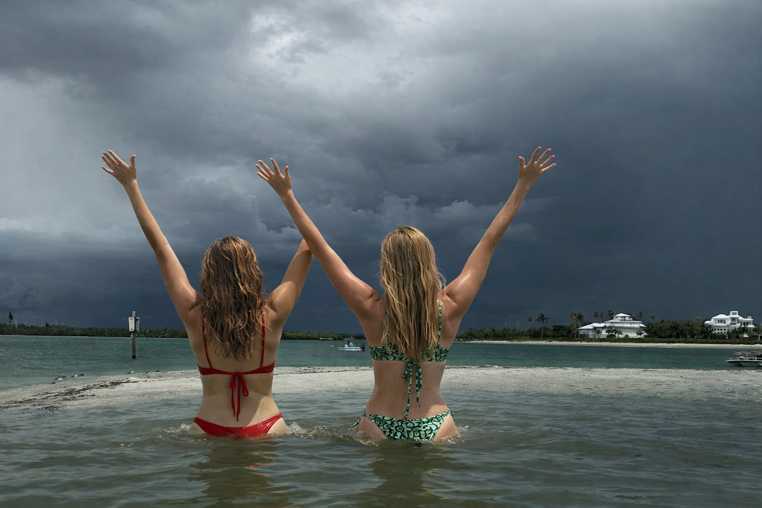 Guests enjoying shallow sandbar water near Stump Pass Englewood Florida during private boat tour with Florida Gulf Discovery