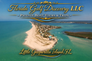 Aerial view of Little Gasparilla Island Florida with white sand beaches and turquoise water during private boat tour with Florida Gulf Discovery