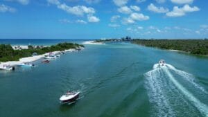 Boats traveling through Ski Alley at Milton Pass near Boca Grande during a Southwest Florida private boat tour