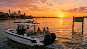 Sunset cruise near Rotonda Florida with Axopar 29 boat on calm Lemon Bay waters during colorful Gulf Coast sunset