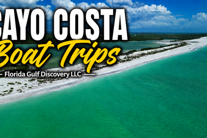 Drone view of Cayo Costa Island promoting private boat trips with Florida Gulf Discovery in Southwest Florida.