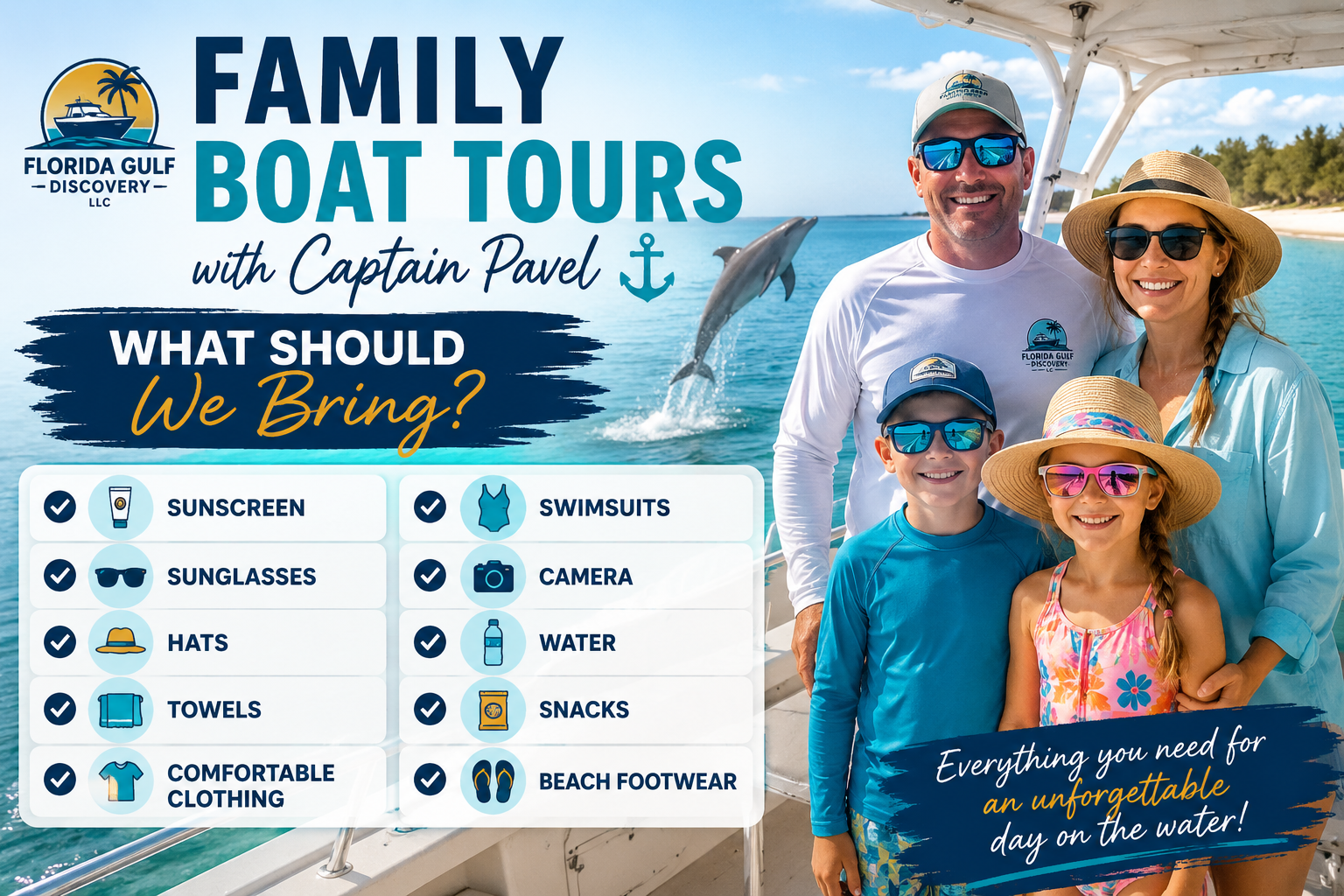 Family boat tours with Captain Pavel in Southwest Florida and what to bring for your private boat trip