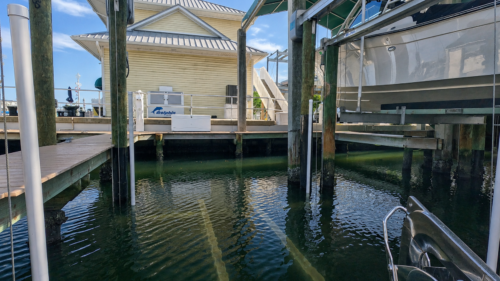 Florida Gulf Discovery boat at Gasparilla Marina in Placida, Florida before departing on a private boat tour in Southwest Florida.