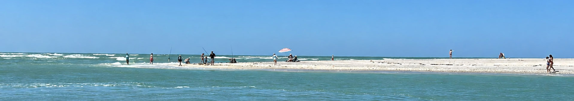 Stump Pass Beach Panorama | Private Boat Tours Southwest Florida Stump Pass Beach sandbar viewed from the water during a private boat tour in Southwest Florida with Captain Pavel.