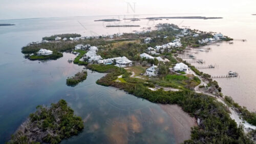Drone view of historic Useppa Island surrounded by Pine Island Sound in Southwest Florida.