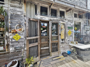 Historic weathered wooden building at Whidden's Marina on Gasparilla Island in Boca Grande, Florida.