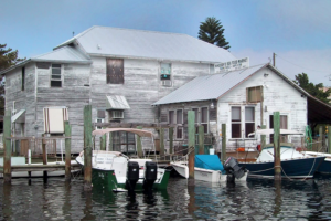 Historic Whidden's Seafood Market and marina buildings on Gasparilla Island in Boca Grande, Florida.