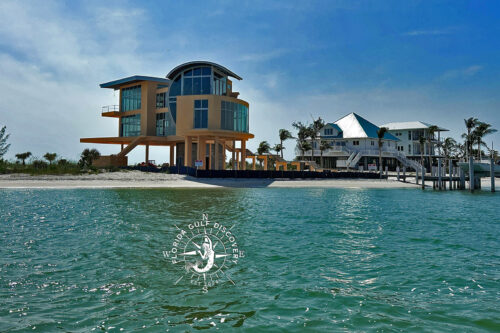 Modern waterfront home on Little Boca Grande Island overlooking Gasparilla Pass in Southwest Florida.