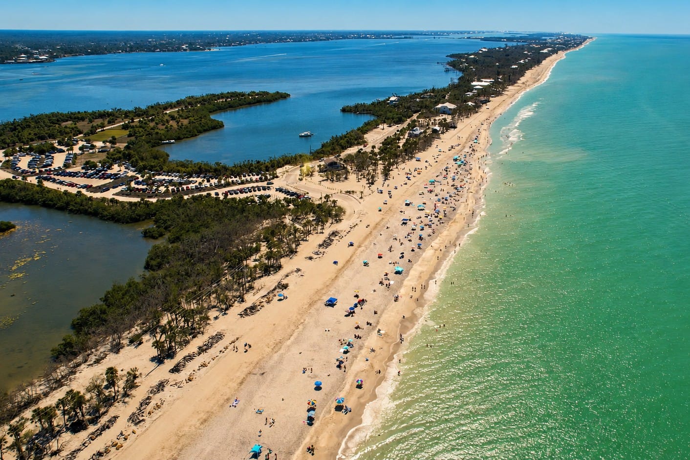 Aerial view of Blind Pass Beach on Manasota Key, Florida