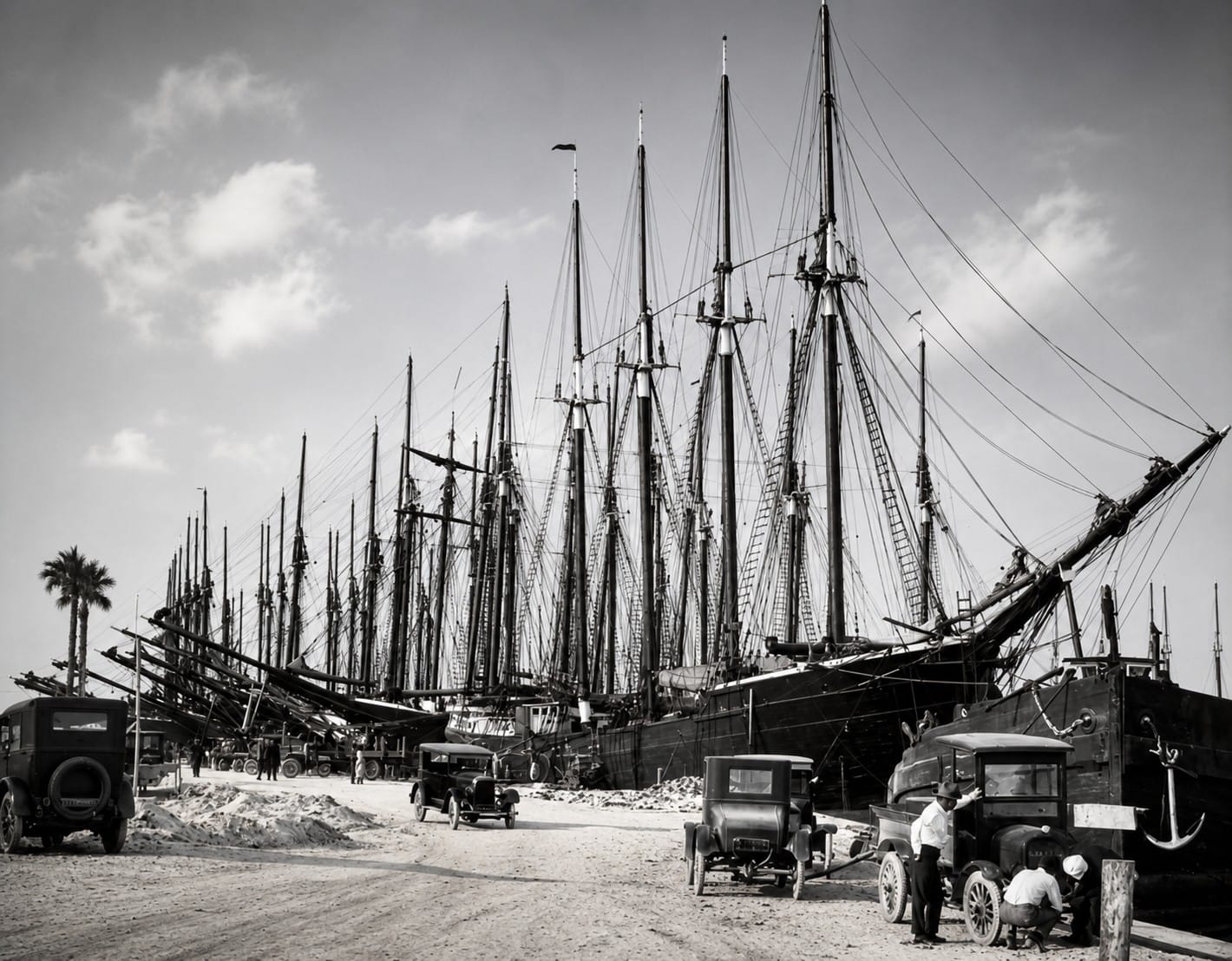 Ocean-going sailing ships loading phosphate at Port Boca Grande during the 1920s