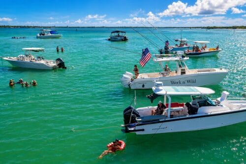 Captain Pavel's Axopar 29 anchored at Boca Grande Sandbar during a private boat tour in Southwest Florida.