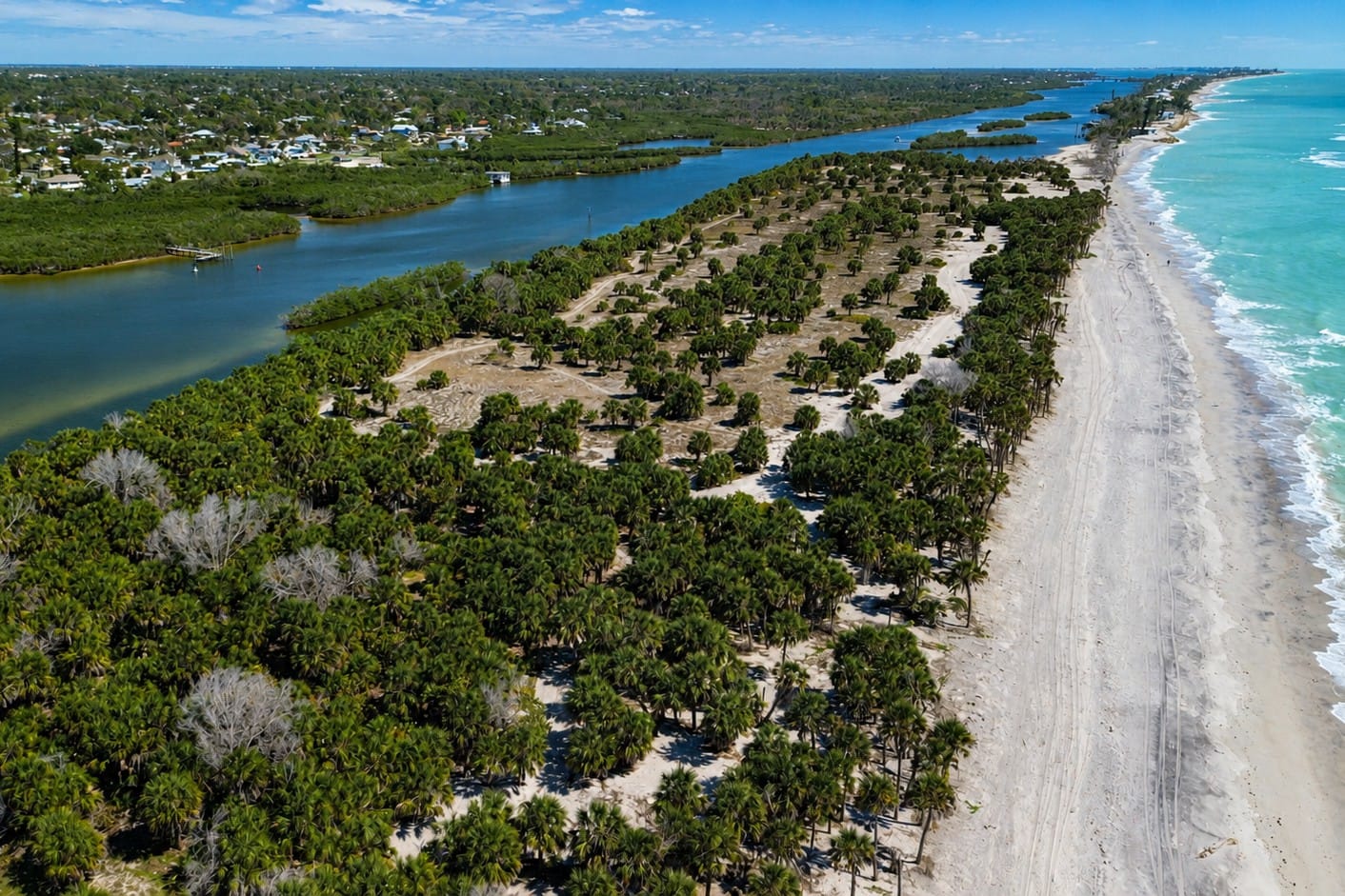 Aerial view of Caspersen Beach and northern Manasota Key, Florida