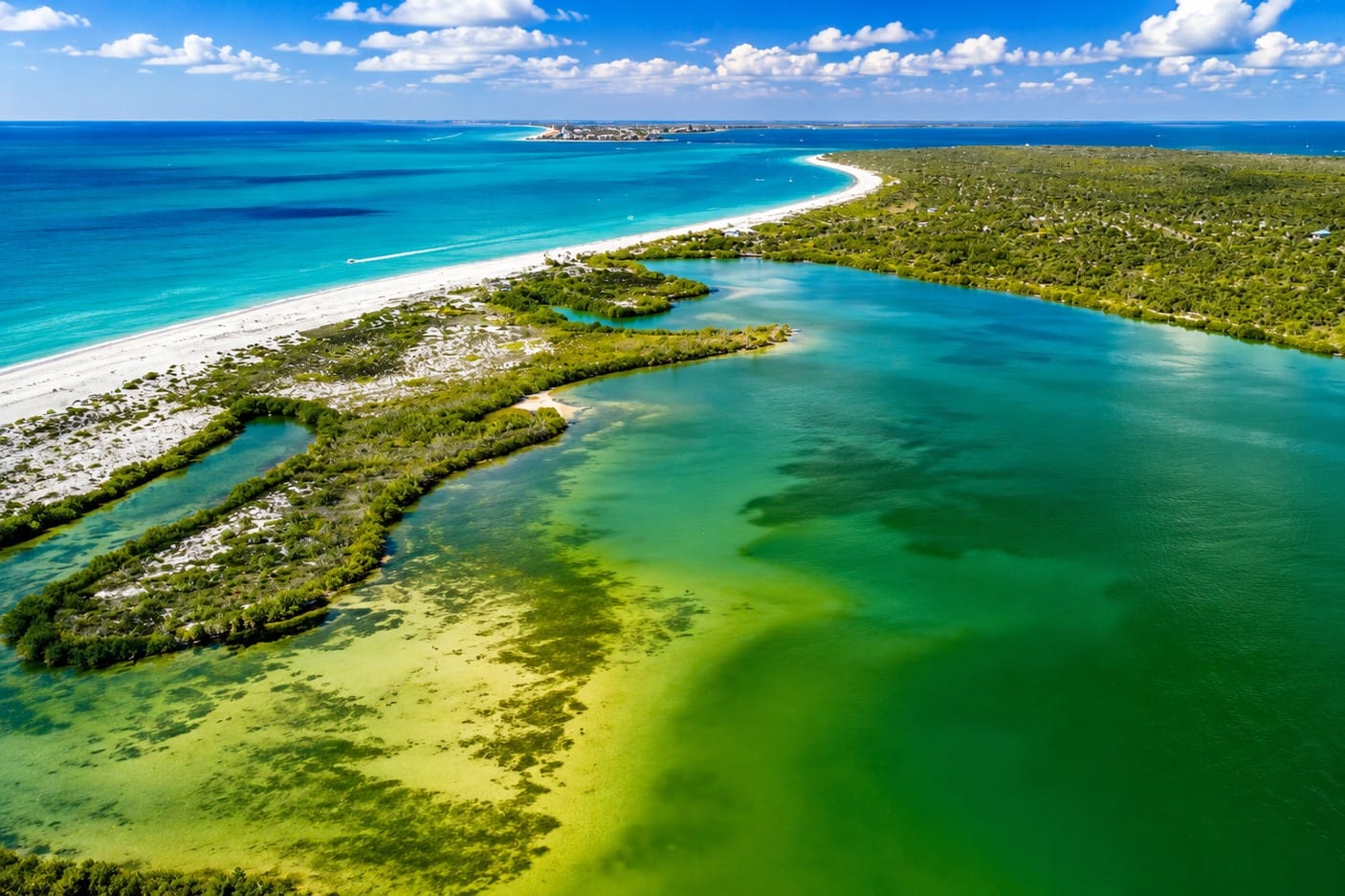 Aerial view of the Cayo Costa Lagoon on the barrier island of Cayo Costa, Southwest Florida