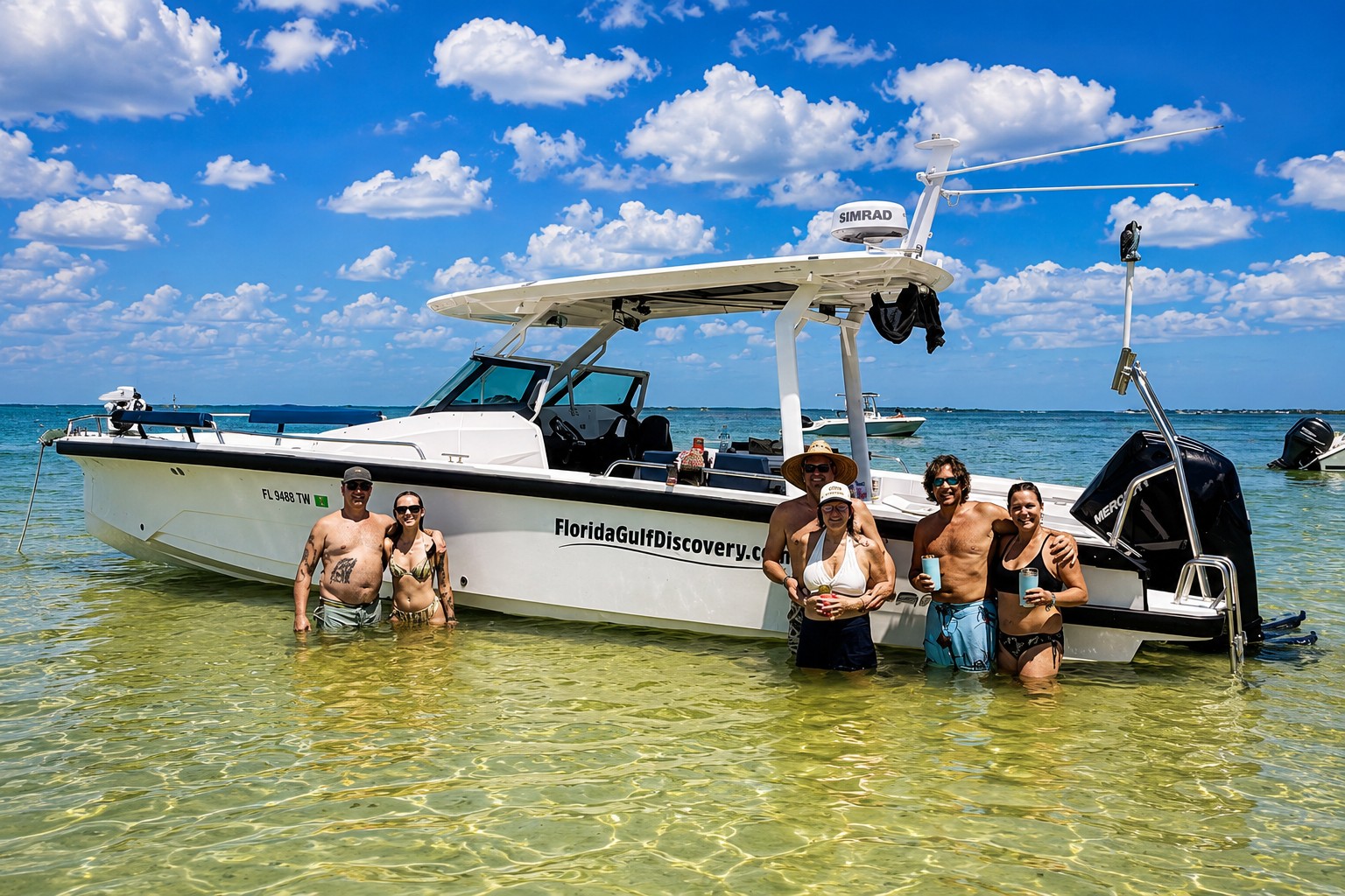 Family enjoying a private boat tour at Padilla Beach on Cayo Costa, Southwest Florida