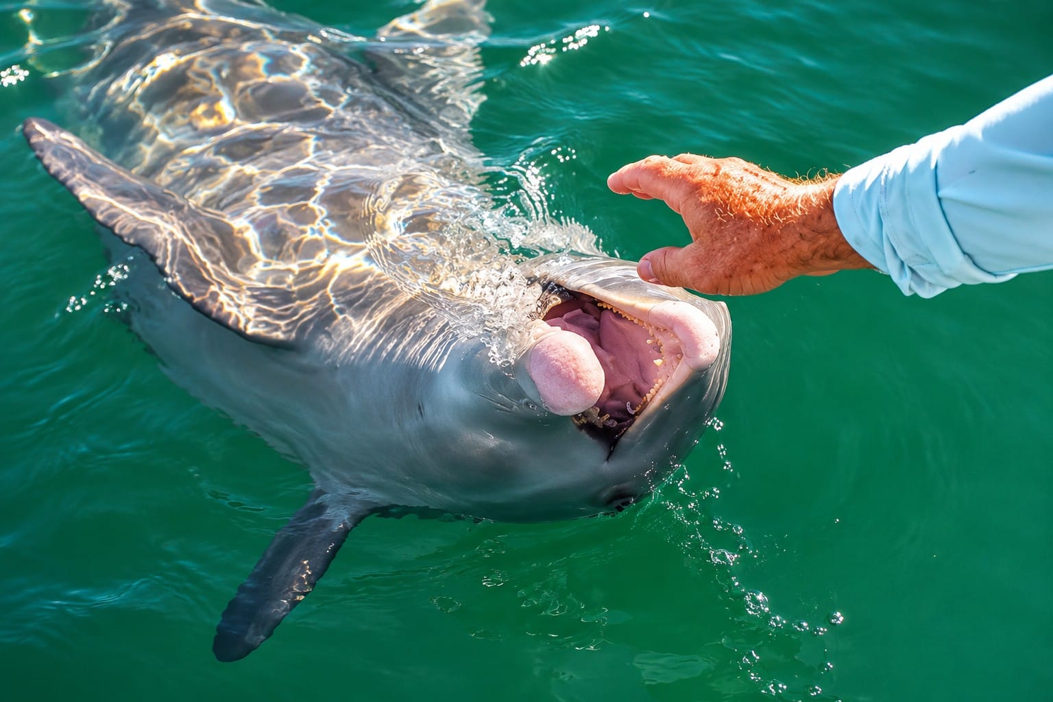 Friendly bottlenose dolphin surfacing in Lemon Bay near Stump Pass Beach State Park, Southwest Florida