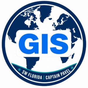 GIS Technology badge featuring a globe with GIS lettering and the text "SW Florida | Captain Pavel."