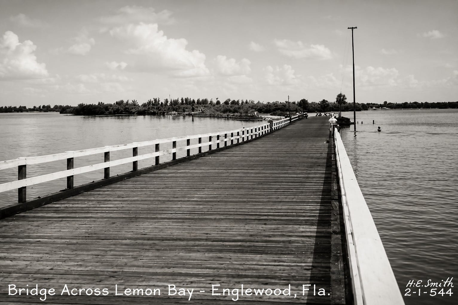 Historic Chadwick Bridge crossing Lemon Bay near Englewood, Florida, during the 1940s