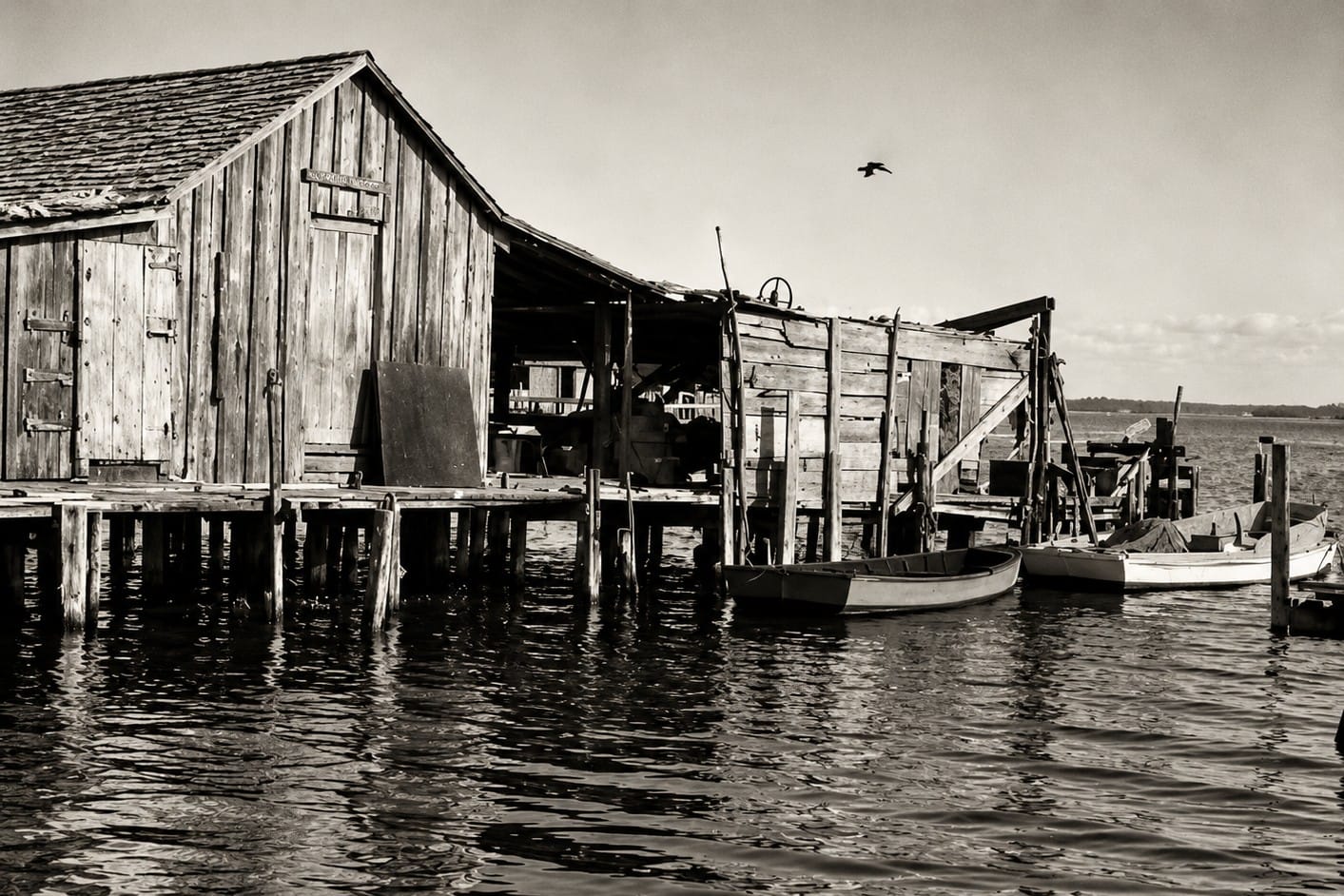 Historic fishing dock on Lemon Bay in Englewood, Florida, once serving local commercial and recreational fishermen.