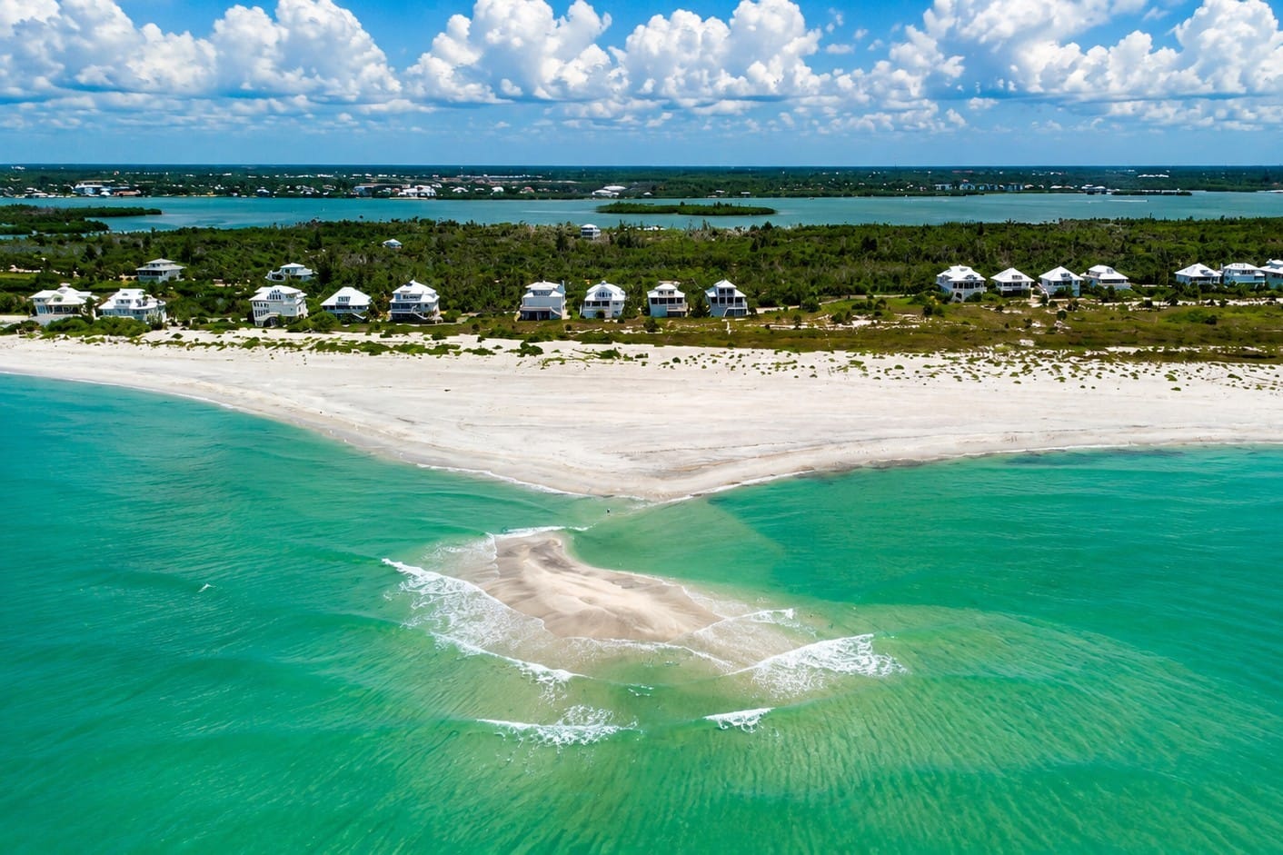 Drone view of the offshore sandbar along Little Gasparilla Island in Southwest Florida