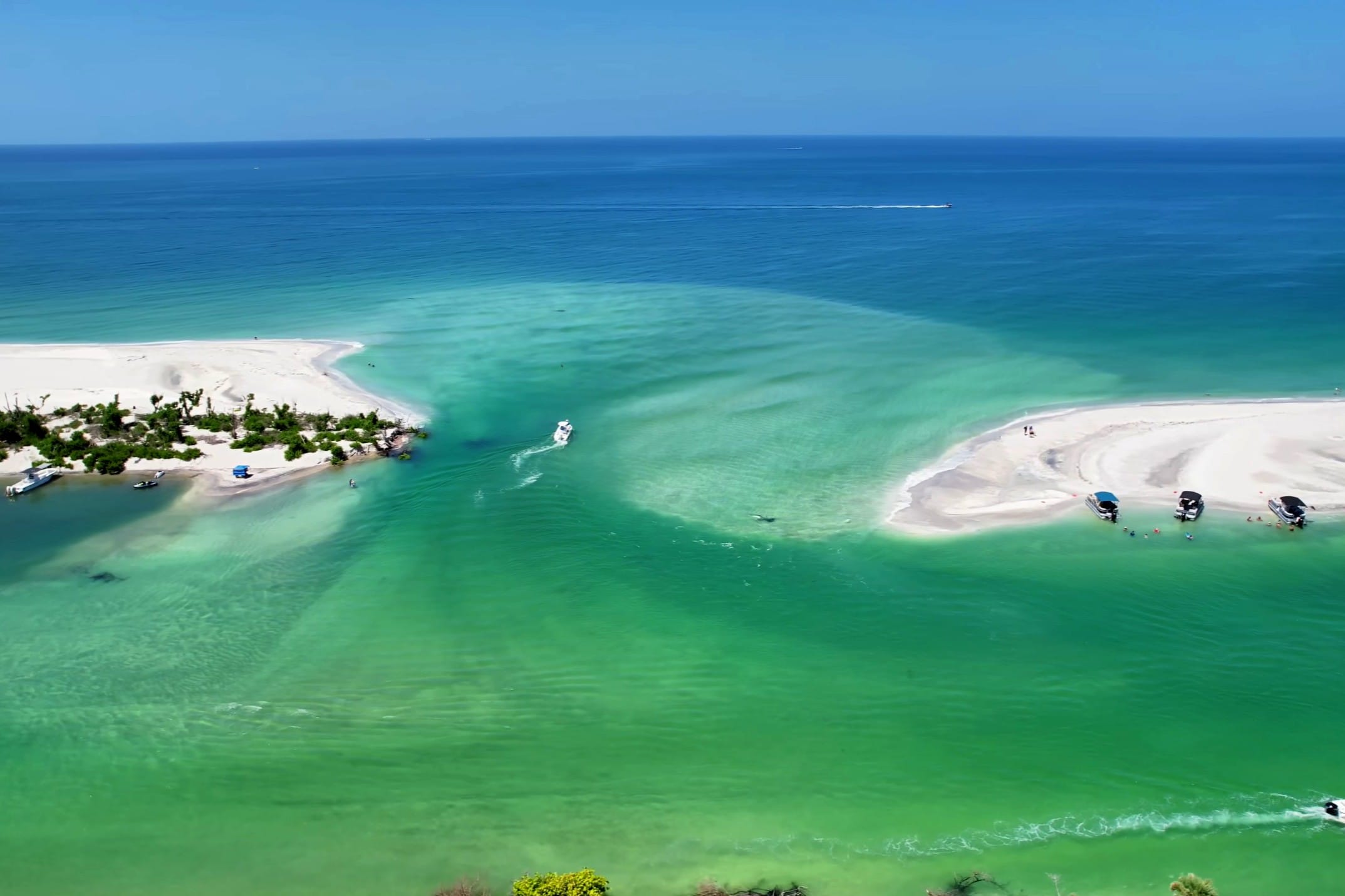 Drone view of Milton Pass, Ski Alley, Lemon Bay, and Manasota Key near Englewood, Southwest Florida.