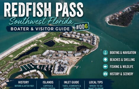 Redfish Pass Southwest Florida aerial view featured image for Boater & Visitor Guide #006, showing Captiva Island and the waters near Redfish Pass.