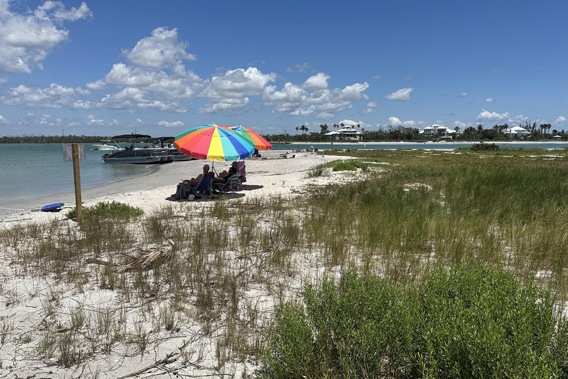 Boaters relaxing at Ski Alley near Stump Pass on Lemon Bay, Southwest Florida