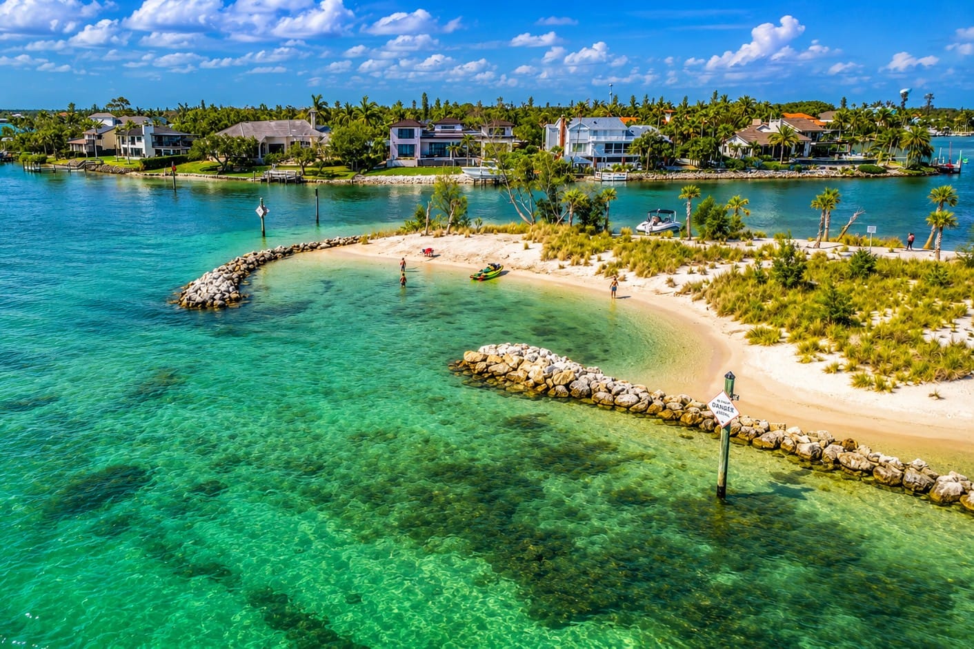 Aerial view looking north over Snake Island at Venice Inlet, Florida