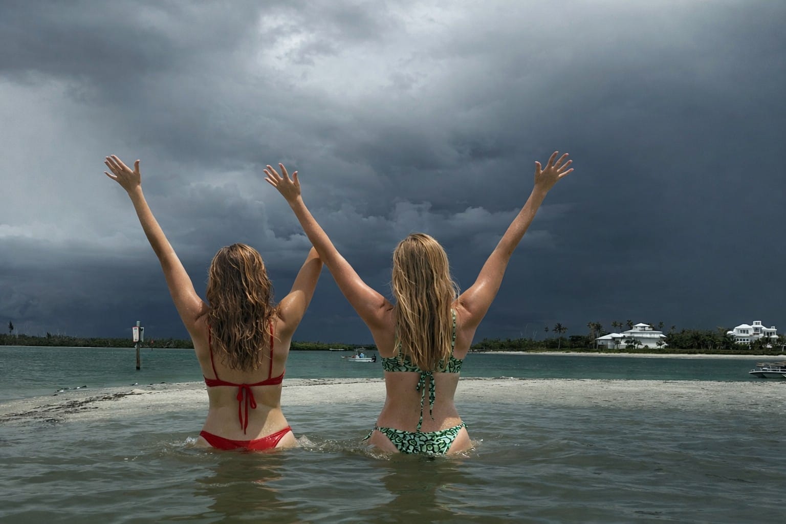 Storm clouds approaching the Stump Pass sandbar on Manasota Key in Southwest Florida