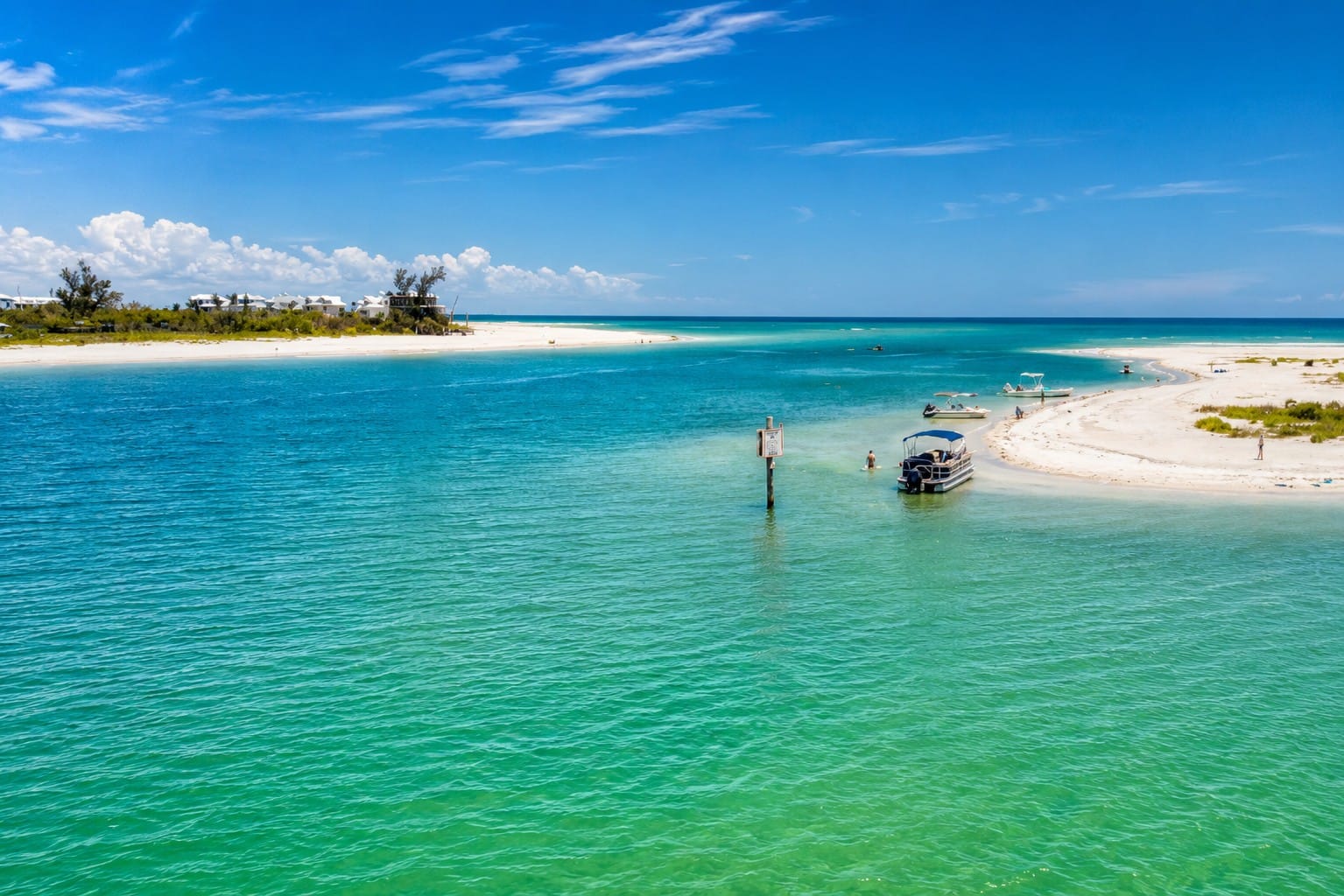 Drone view of Stump Pass on a quiet midweek day in Southwest Florida