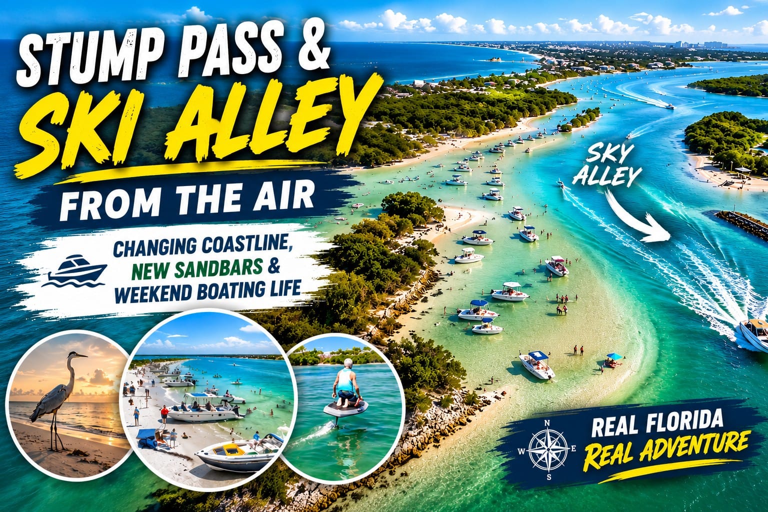 Aerial view of Ski Alley, Stump Pass, Lemon Bay, and Manasota Key in Southwest Florida.