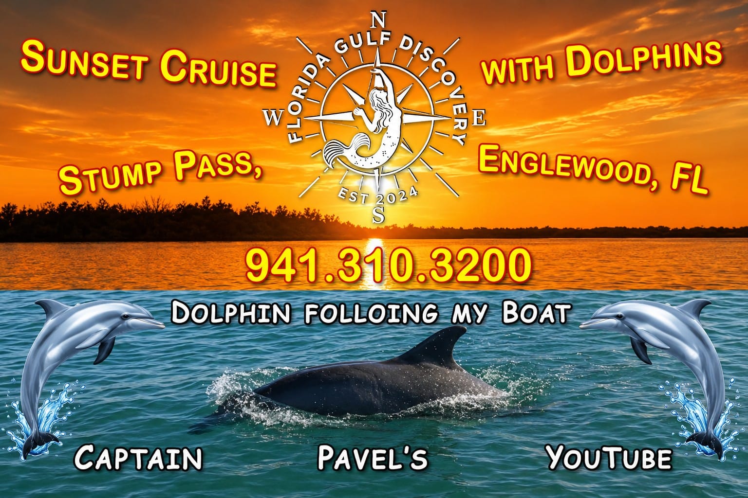 Private sunset cruise with dolphins near Stump Pass in Englewood, Southwest Florida