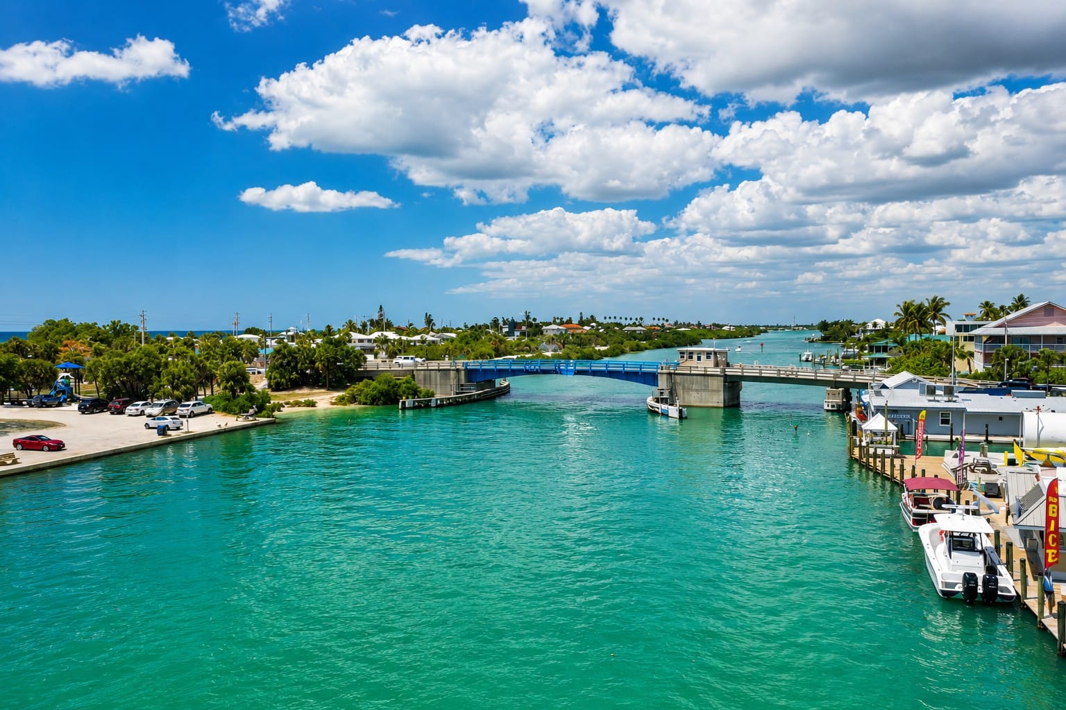 Aerial view of the Venice-Nokomis drawbridge crossing the Intracoastal Waterway in Florida