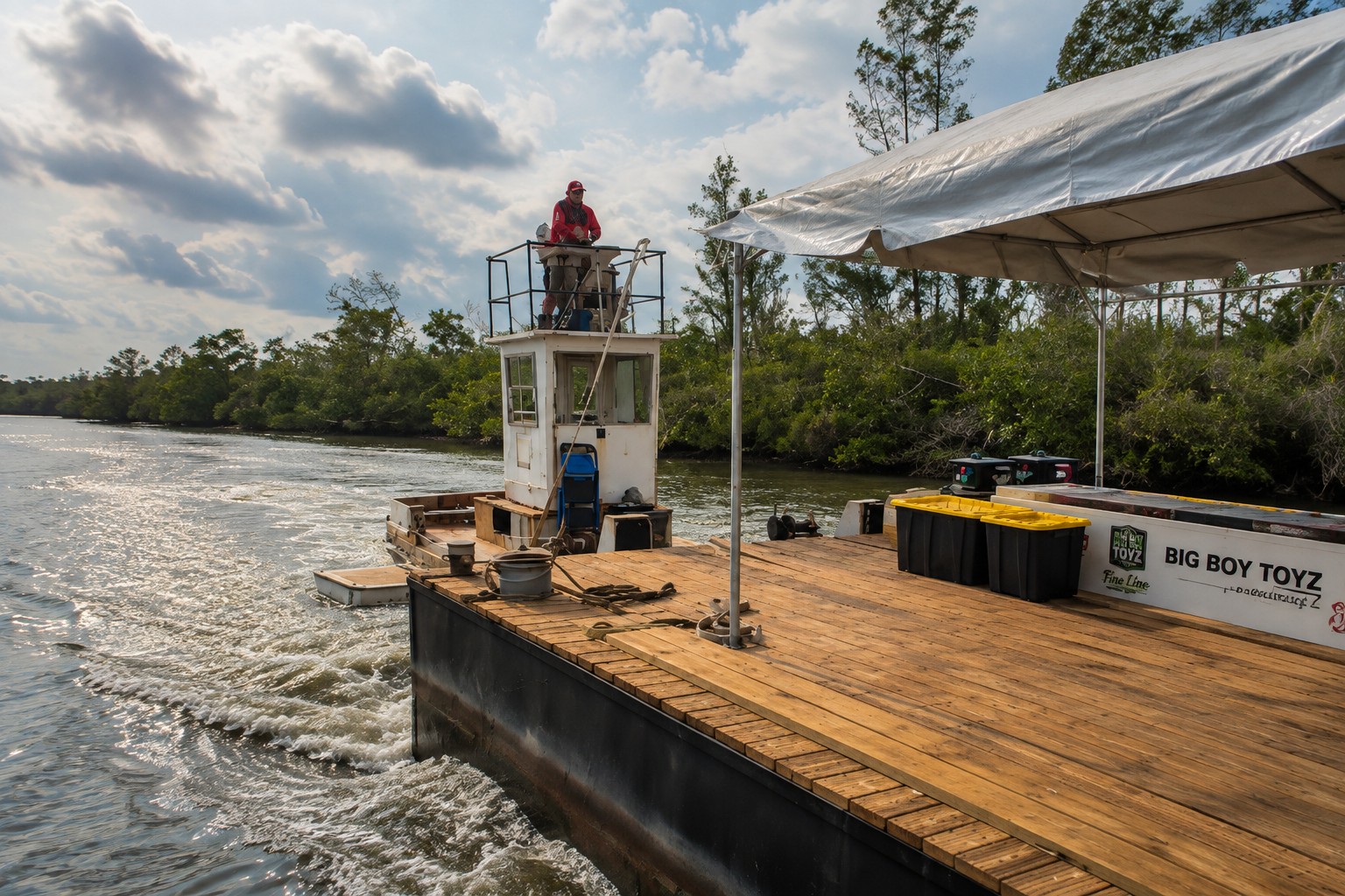 Big Boy Toyz Productions barge being used as the floating stage for Boca H2O at Boca Grande Sandbar in Southwest Florida