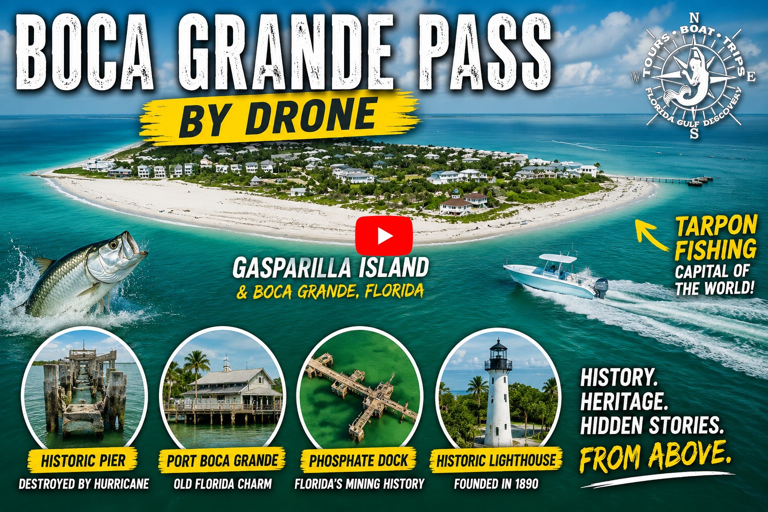 Drone view of Boca Grande Pass between Gasparilla Island and Cayo Costa along the Southwest Florida Gulf Coast.