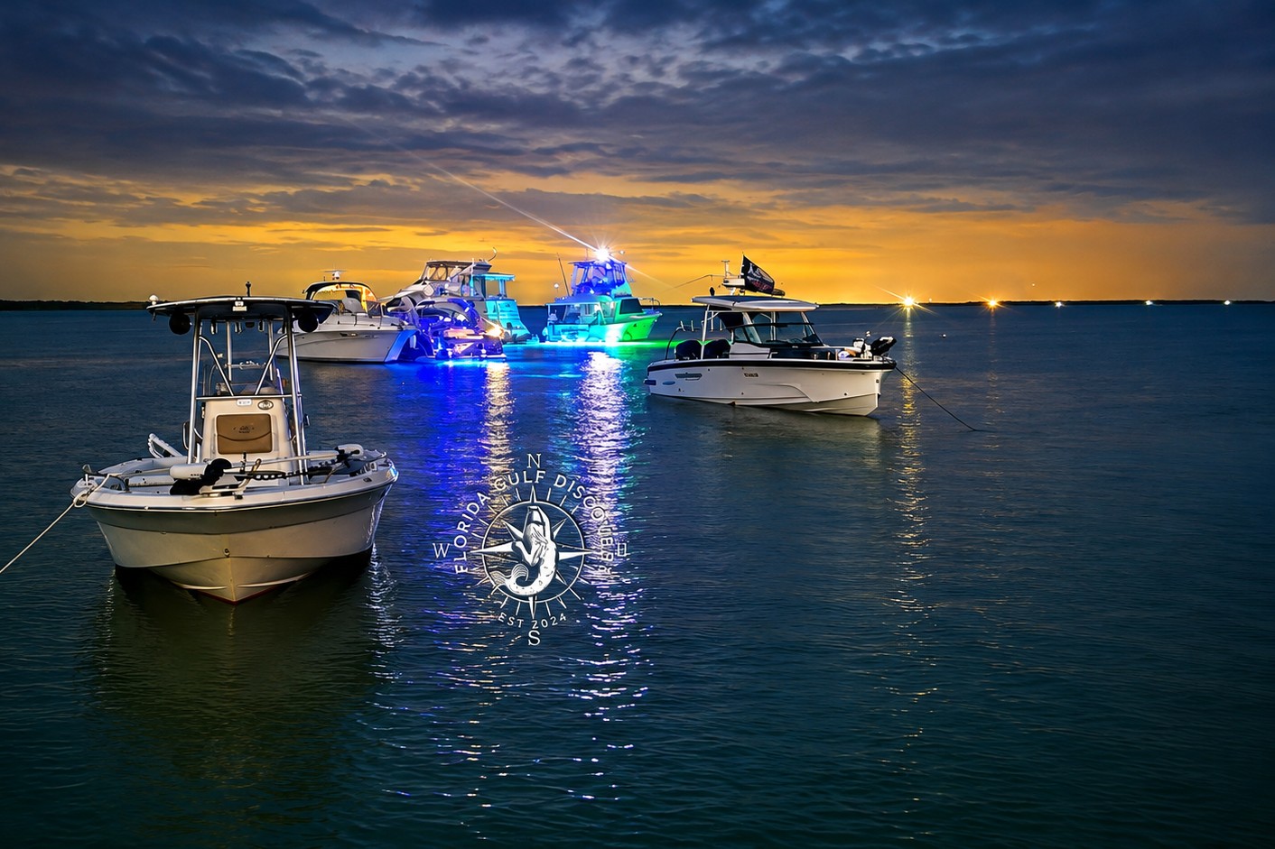 Boats anchored at Boca Grande Sandbar after the 2025 Boca H2O Music Festival at sunset in Southwest Florida