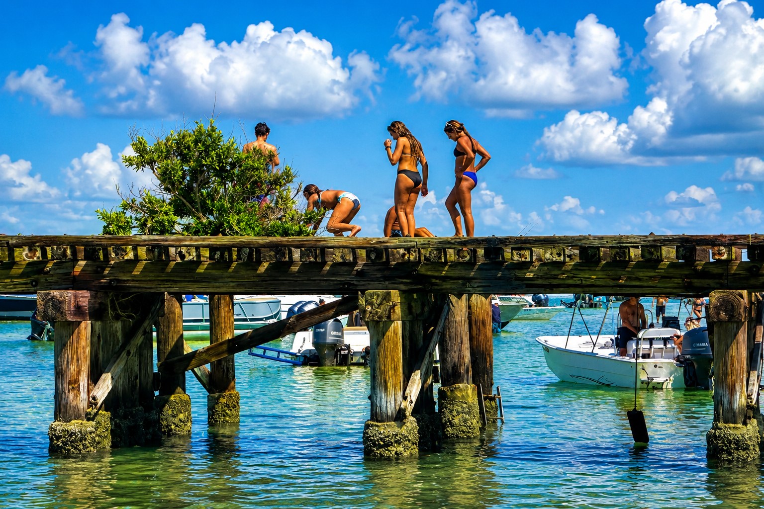 Historic Placida railroad trestle beside Boca Grande Sandbar near the Boca H2O gathering area in Southwest Florida