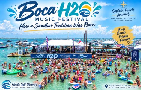 Boca H2O Music Festival at Boca Grande Sandbar with boats, live music and crowds celebrating the Memorial Day tradition in Southwest Florida.